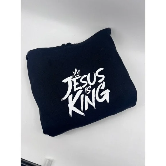 Gods Love Overcomes Jesus is King Black Hoodie Sweatshirt 2X - Picture 1 of 7
